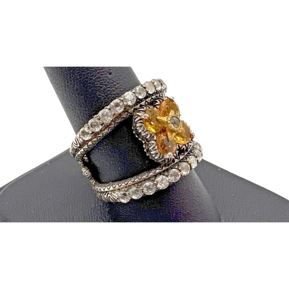 Barbara Bixby 925 Sterling Silver 18K Gold Citrine Flower Split Shank Ring Sz 7